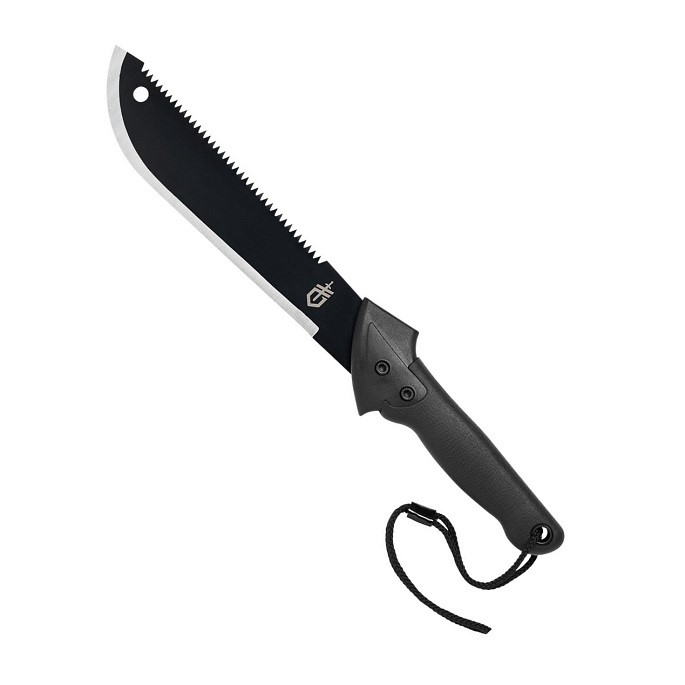 Sheath Survival Machete with Carbon Sharp Blade Durable Bolo Tanto Black Sawback Brush Blade Wood Handle 20